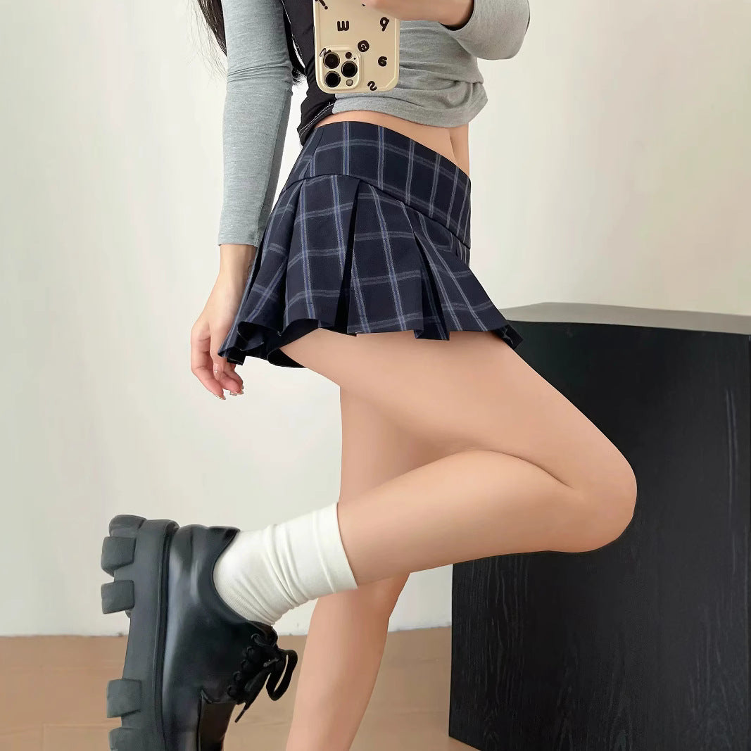 Blue Plaid Ultra Short Pleated Skirt