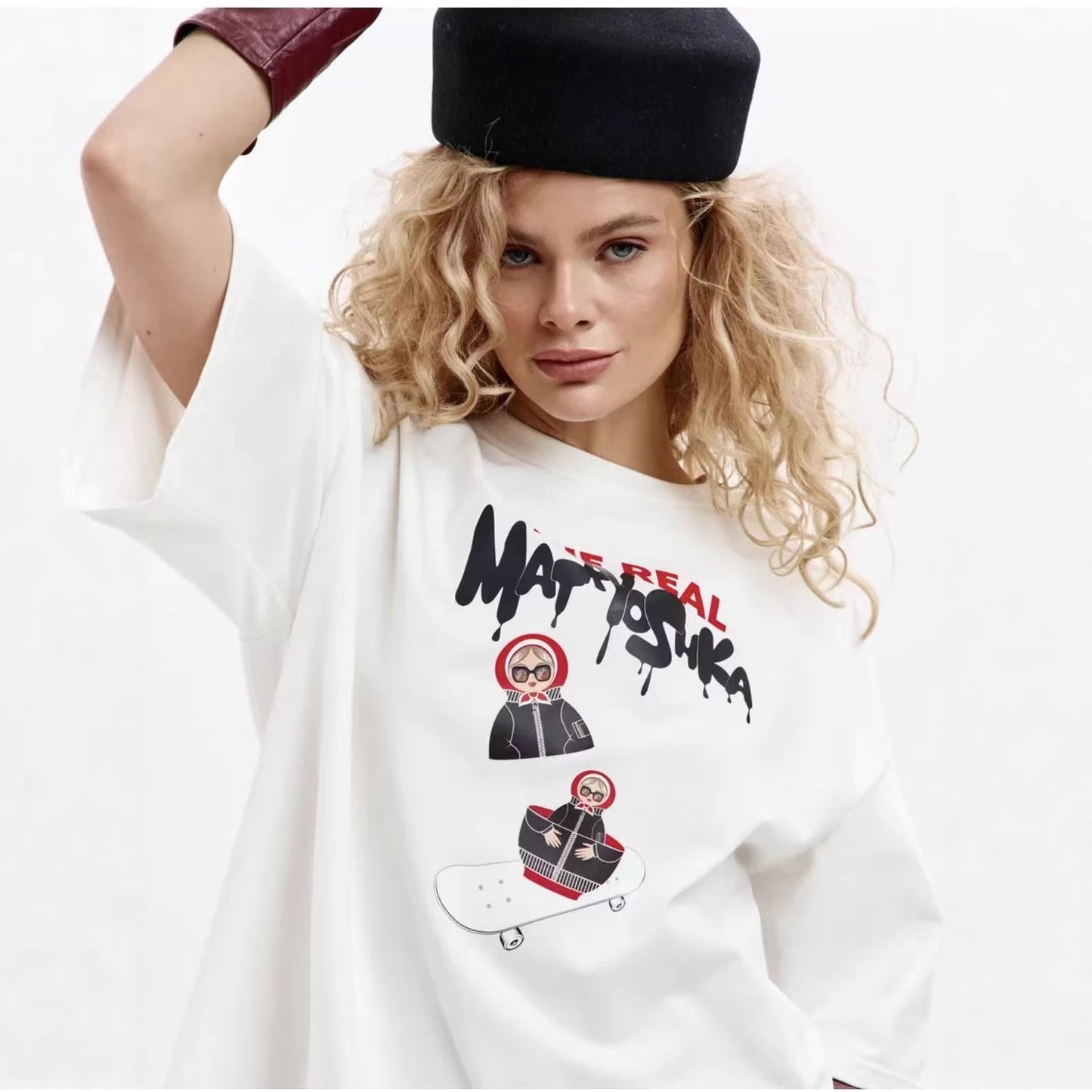 Harajuku Round Neck Short Sleeve Top — Loose Cotton Unisex Tee (White)