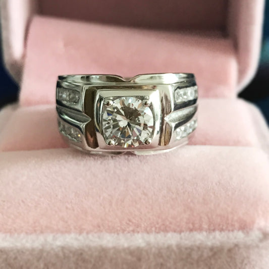 Men's Original Solid 925 Silver Engagement Ring with Cubic Zirconia