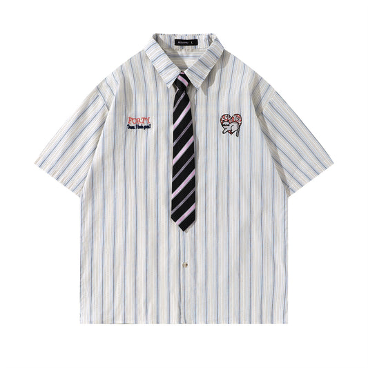 Retro Heart Cat Embroidery Casual Shirt