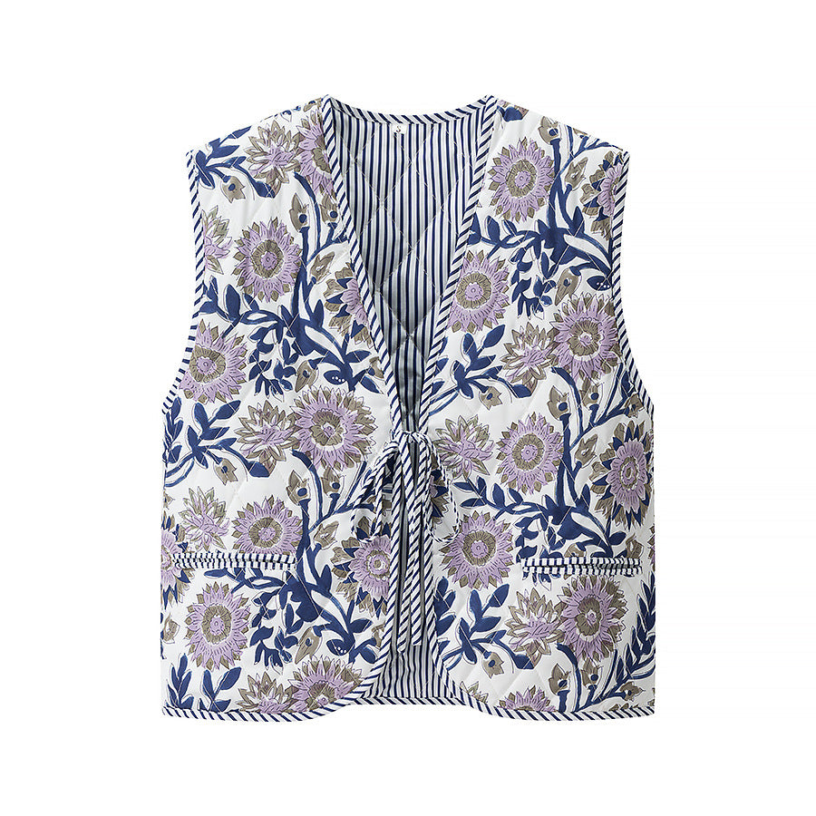 Women's Casual Printed Vest with V-Neck and Loose Fit