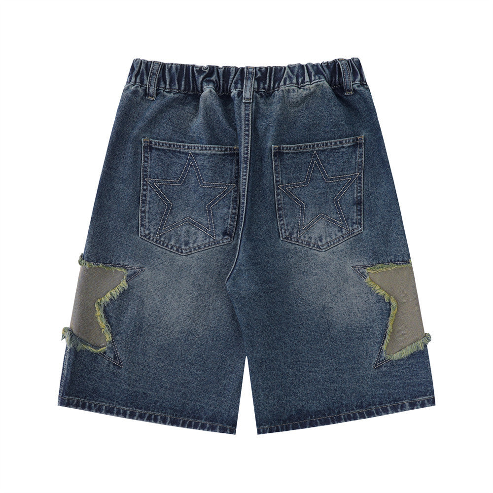 Harajuku Patchwork Star Embroidered Denim Shorts