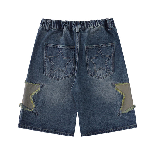 Harajuku Patchwork Star Embroidered Denim Shorts