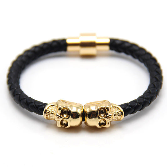 Men's Leather Ghost Head Skull Bracelet - Punk Style