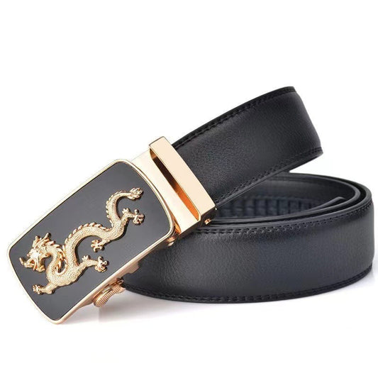 Men's Dragon Design Automatic Buckle Leather Belt