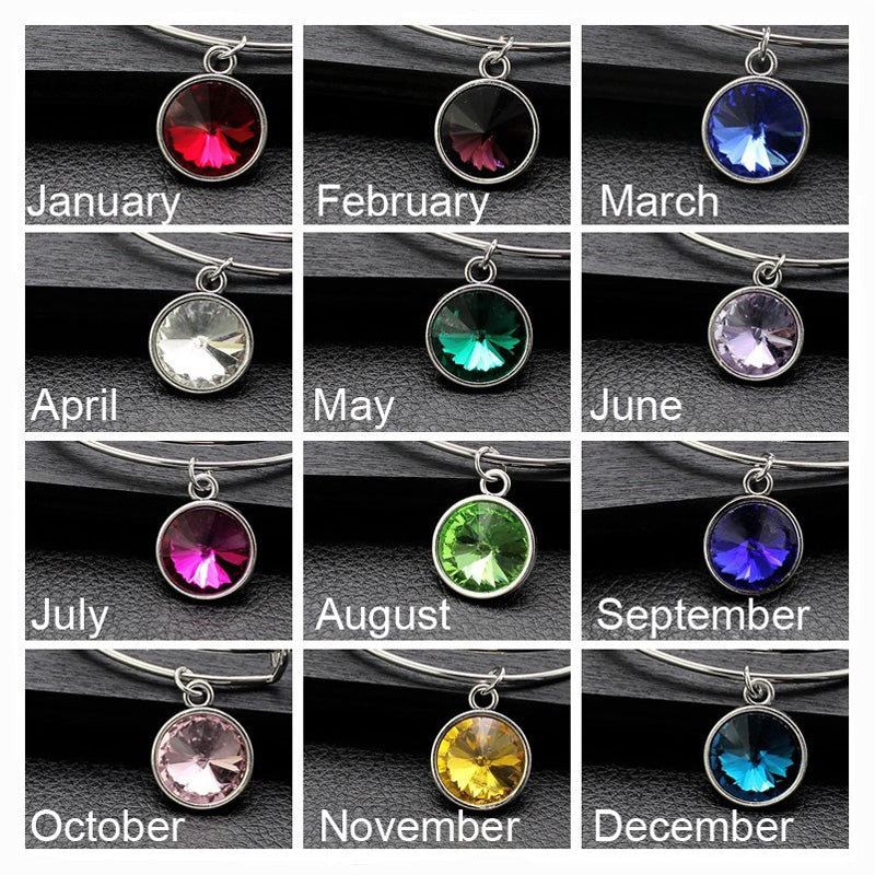 Adjustable Birthstone Bangle Bracelet for Women
