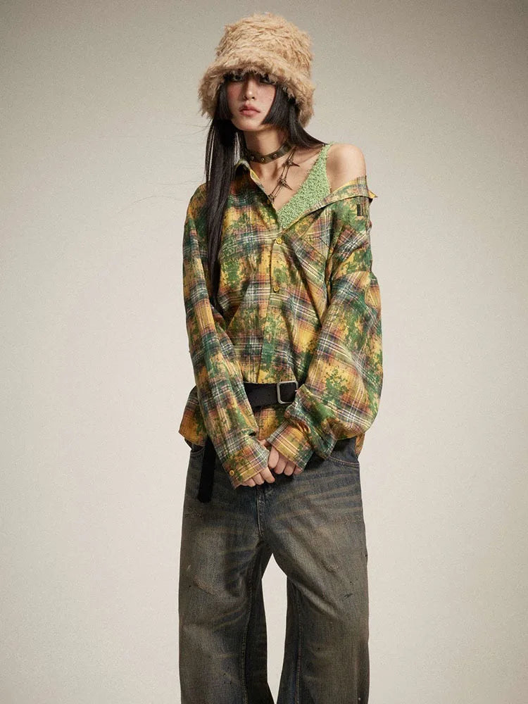 Harajuku Style Women's Tie Dye Plaid Blouse