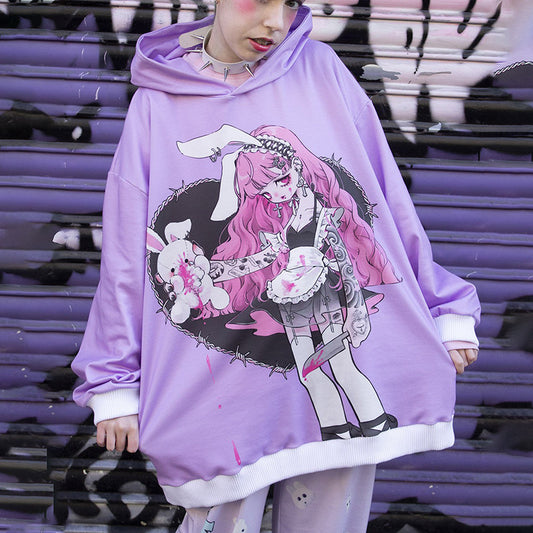 Playful Bunny Girl Hoodie - Harajuku Style Sweater