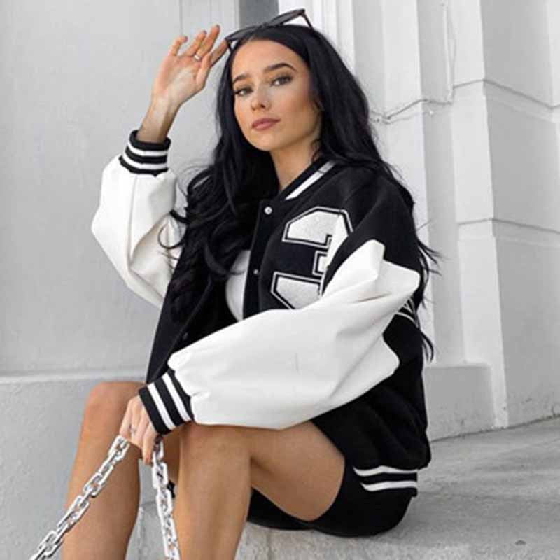 Spicy Girl Lettered Baseball Jacket for Women