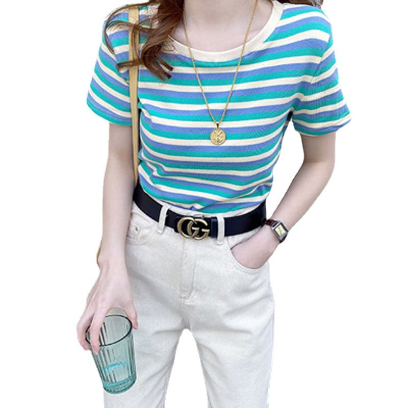 Stripe Short Sleeve T-Shirt for Women | Slim Fit Casual Tee