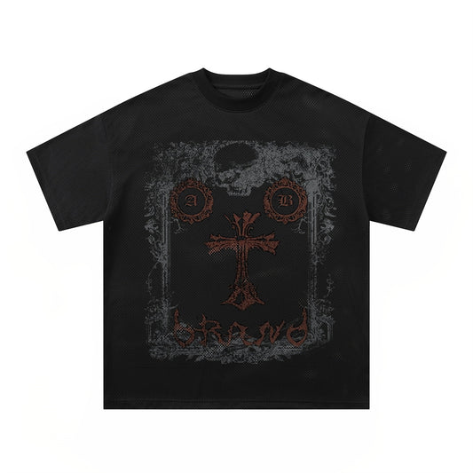 Streetwear Hip Hop Dark Street Cross Mesh T-Shirt