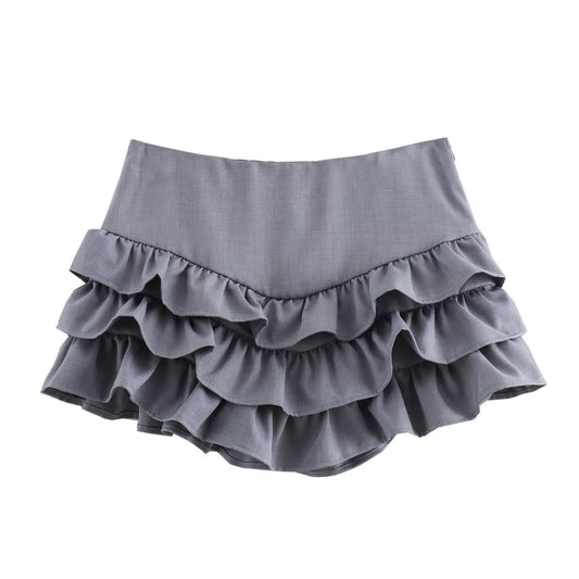 Charming and Fresh Layered Decoration with Gray Ruffle Edge Cake Skirt for Women