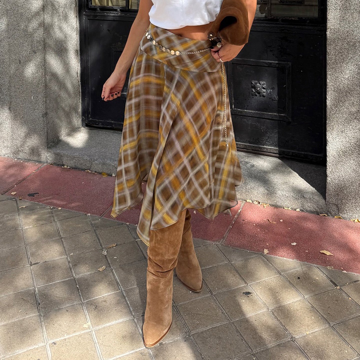 Retro Slim Fit Plaid Versatile Skirt