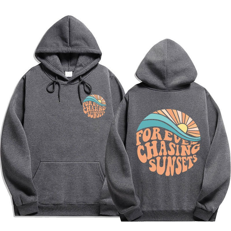 Chasing Sunsets Harajuku Style Cuff Thread Hoodie