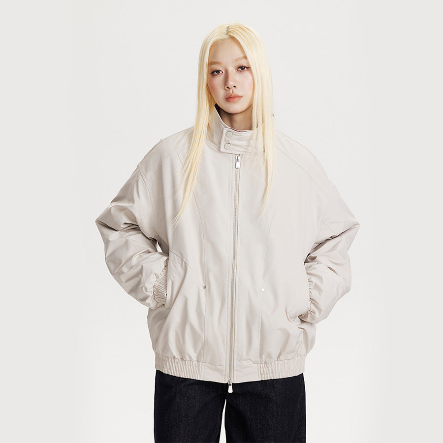 Splicing Plaid Stand-Up Collar Loose Jacket