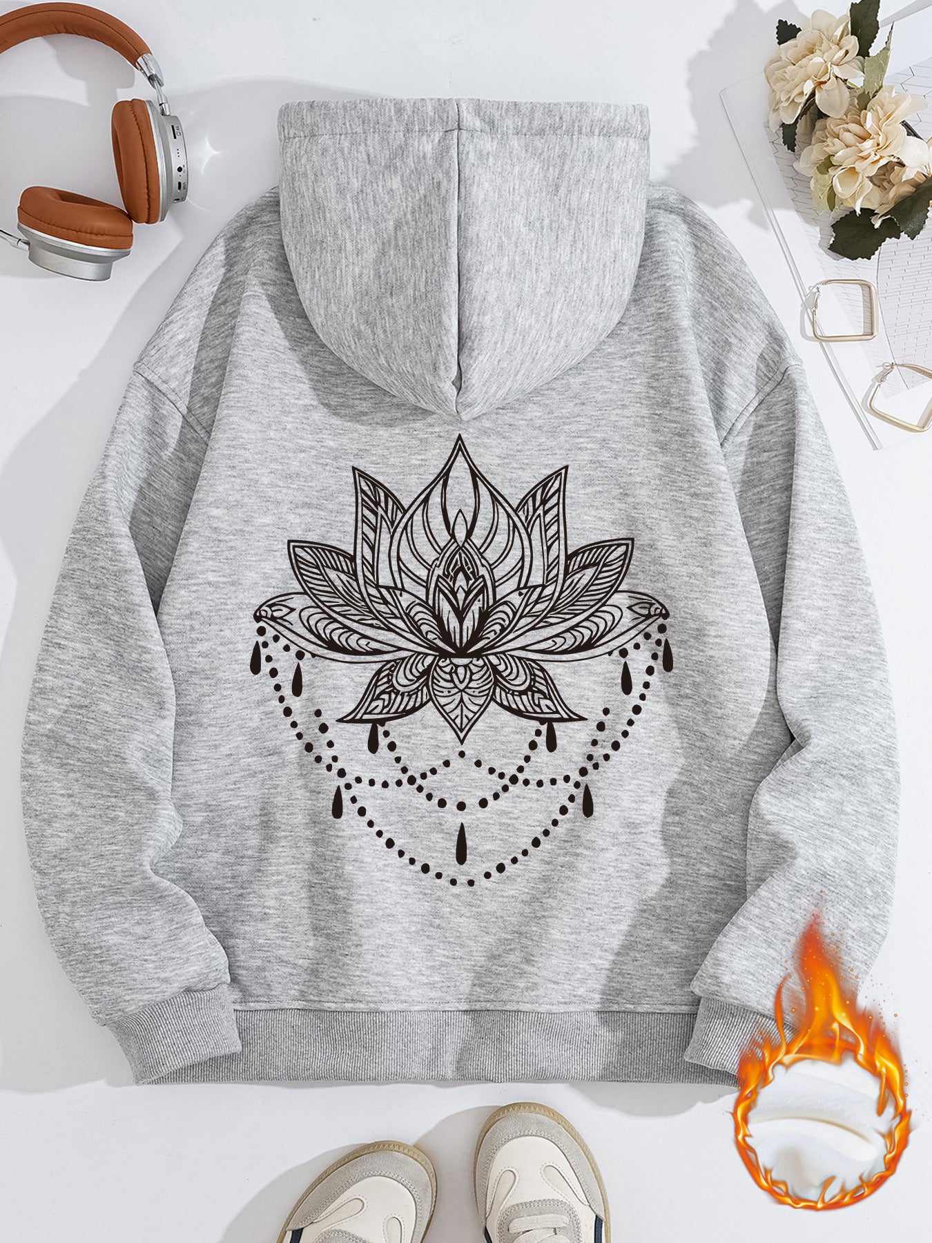 Thick Hoodie with Pattern Print