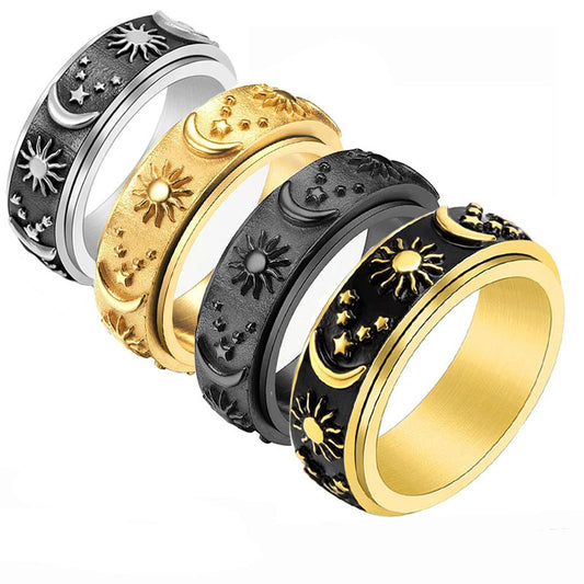 Titanium Steel Star Moon Sun Ring - Harajuku Style Jewelry