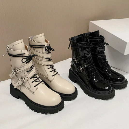Harajuku Style Genuine Leather Ankle Boots for Women