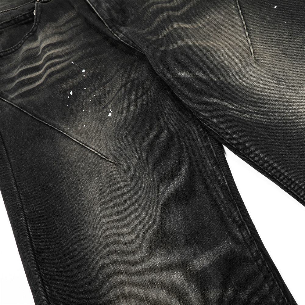 Vintage Distressed Wide Leg Denim Trousers for Men
