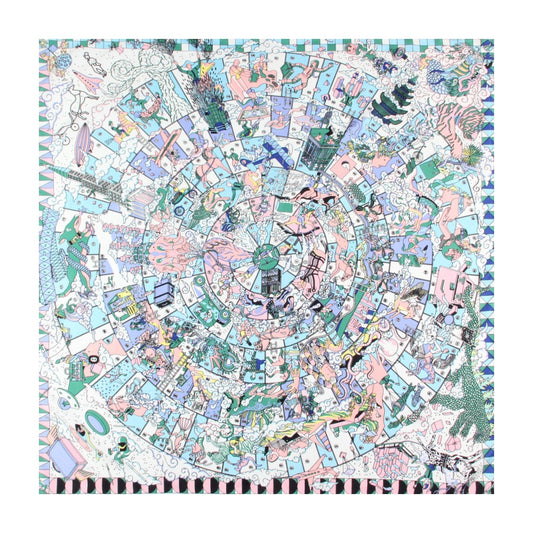 Playful Handmade Curled Scarf - 90cm Twill Silk Square