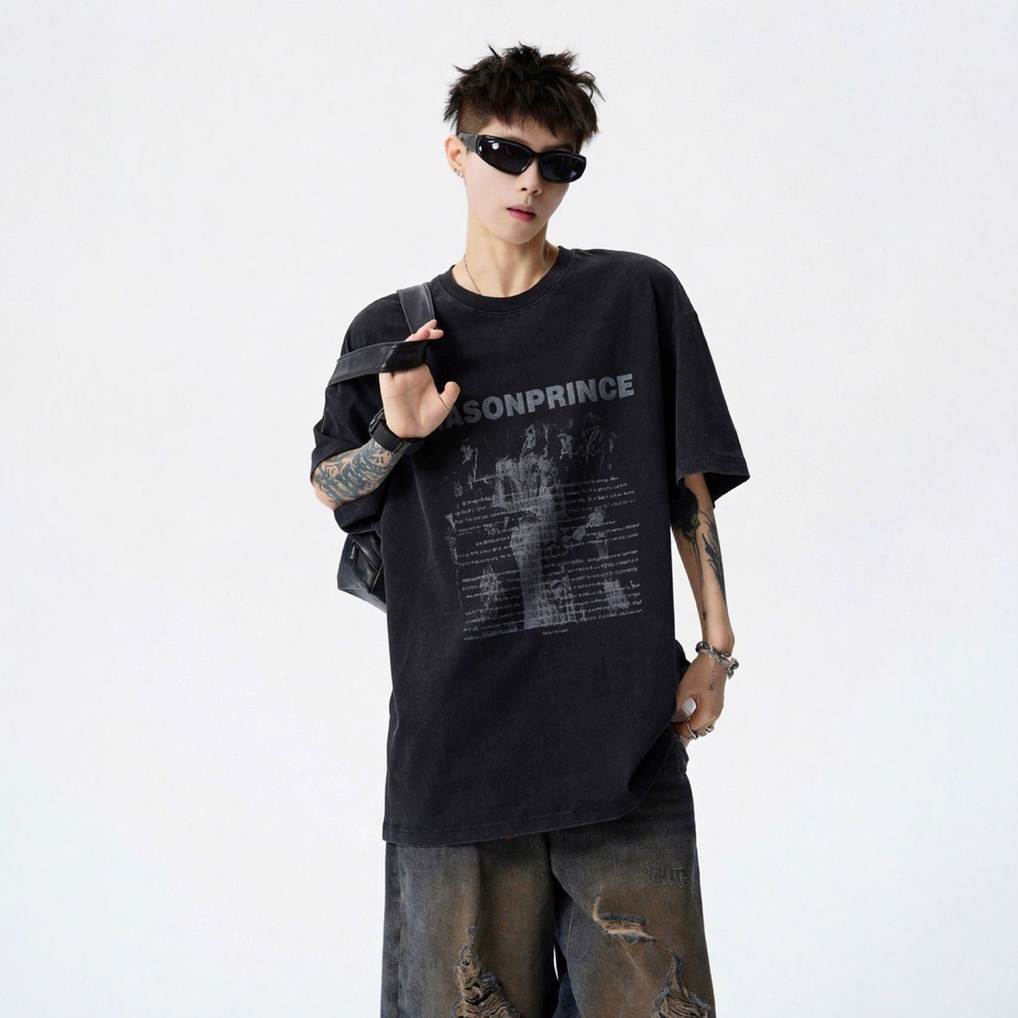 Cotton Short Sleeve T-Shirt for Men — Harajuku-Inspired Loose Fit Letter Tee