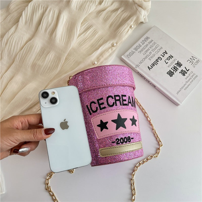 Playful Ice Cream Carton Sequin Crossbody Bag