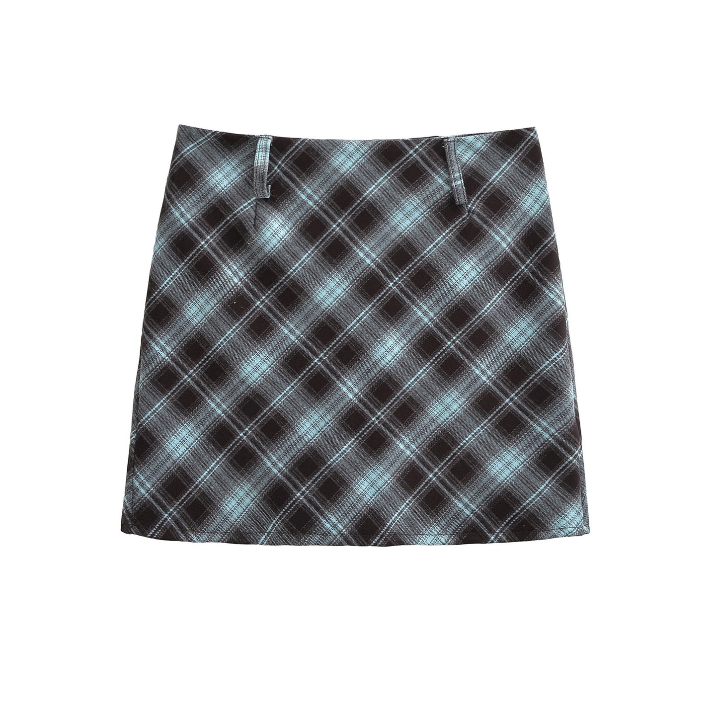 Gradient Plaid Skirt with Waist Loop