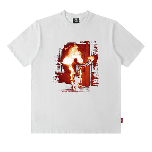 Flame Print Oversize Cotton T-Shirt for Men