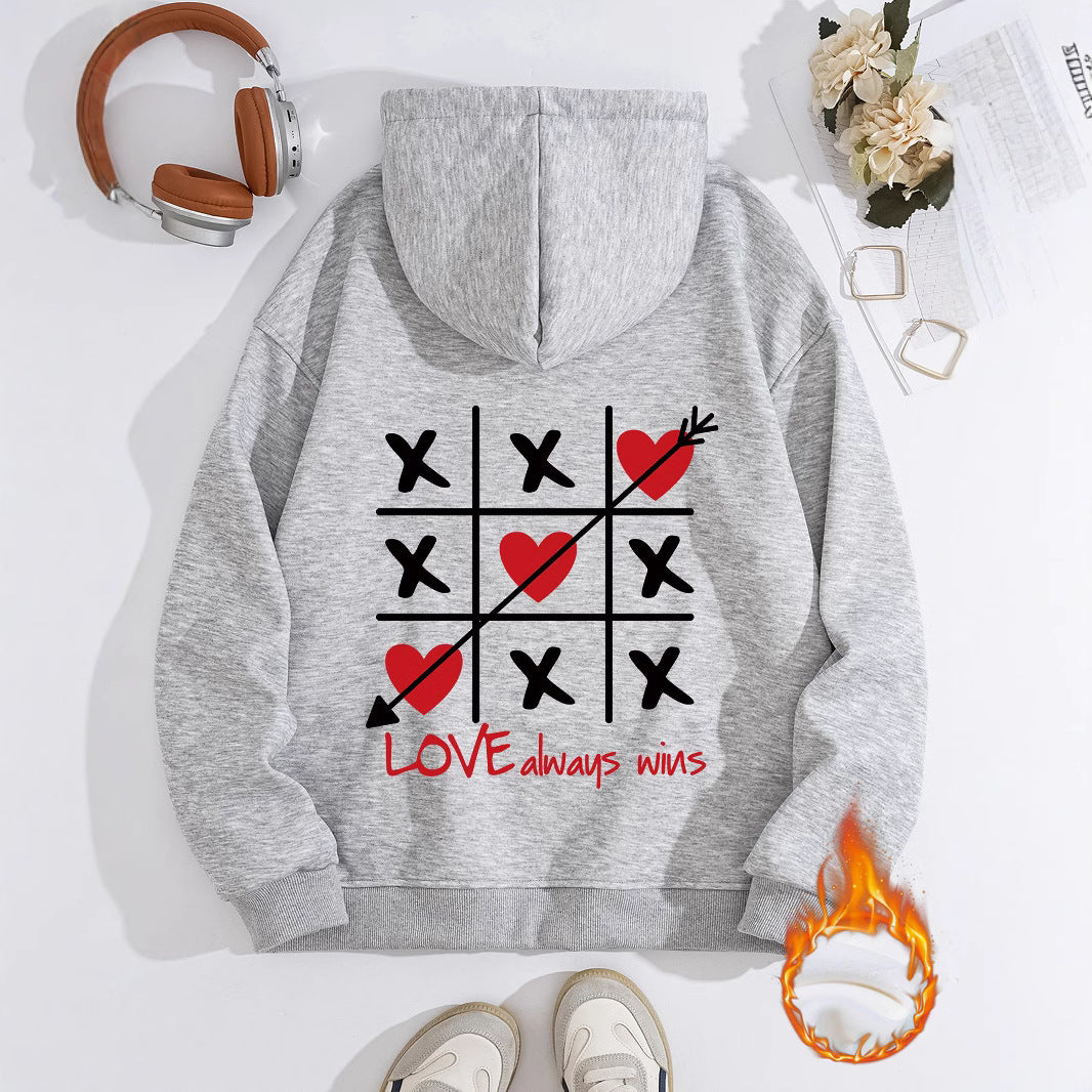 Thick Fleece Hoodie with Love Design