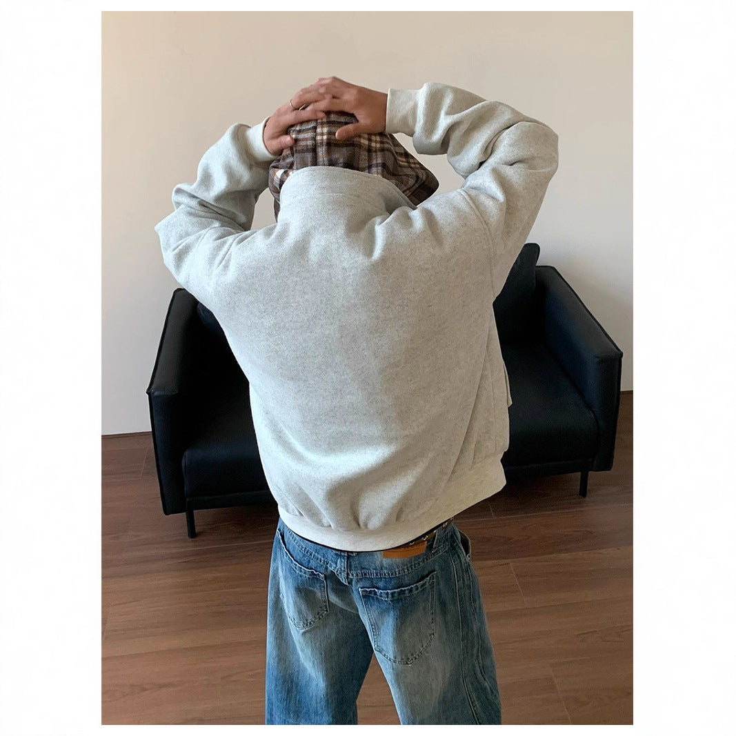 Plaid Faux Two-Piece Hooded Cotton Coat for Men and Women - Padded Loose Casual Wool Blend Jacket