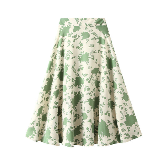 Harajuku Retro Floral Green A-Line Skirt for Women