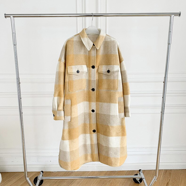 Harajuku Color Stitching Plaid Mid-Length Coat