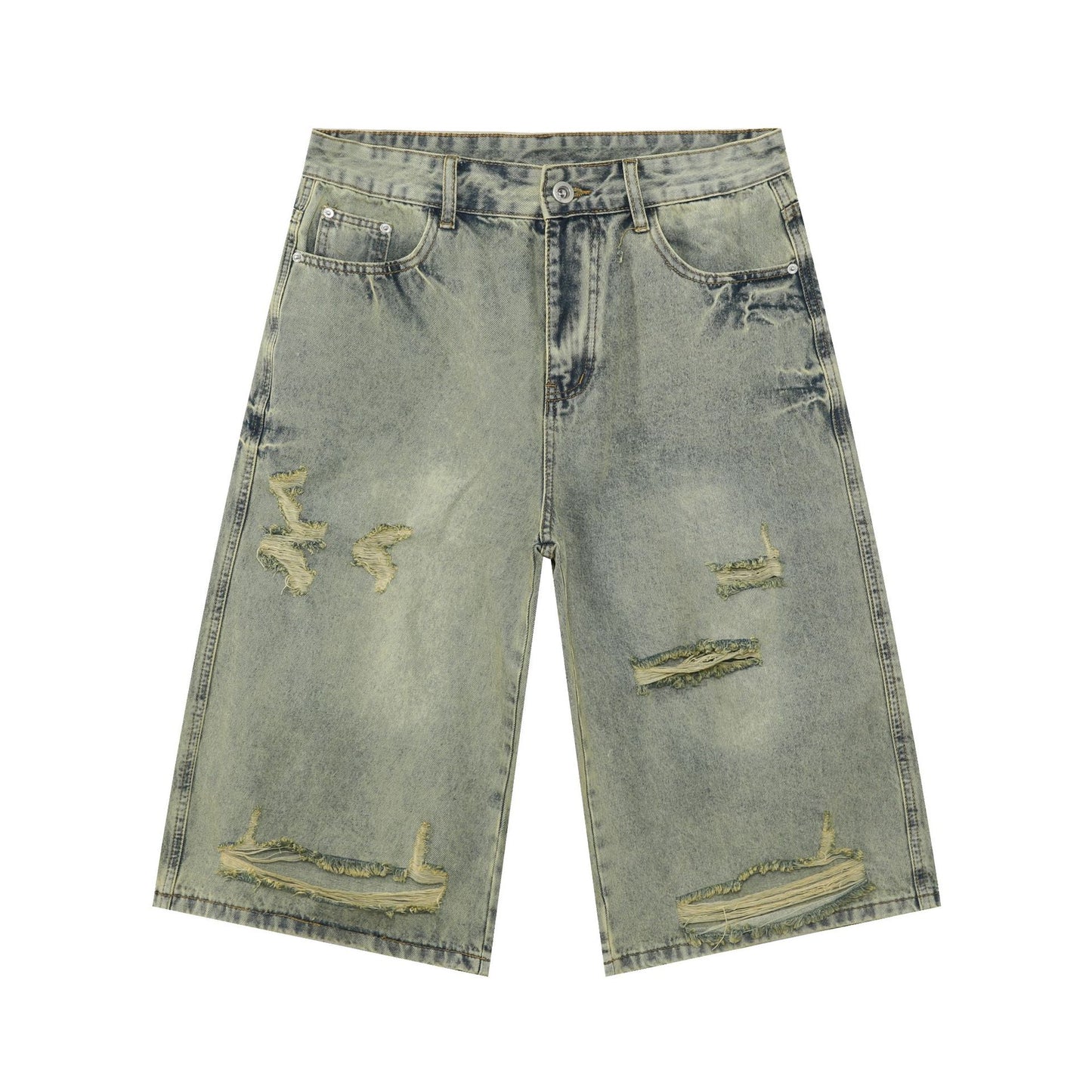Retro Distressed Denim Shorts for Men - Harajuku Street Style