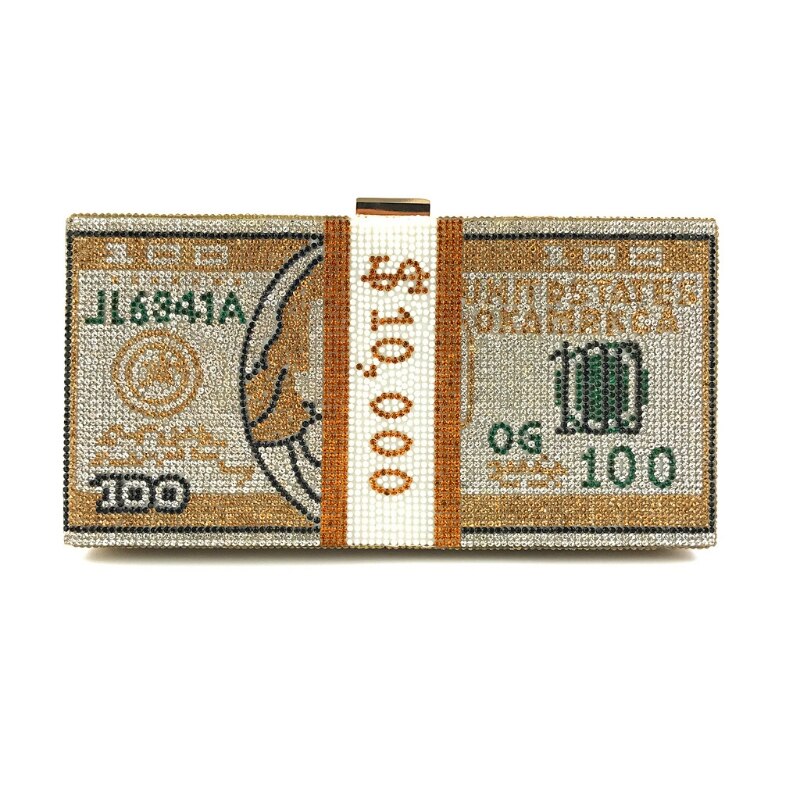 Money Clutch Rhinestone Purse - 10000 Dollars Stack