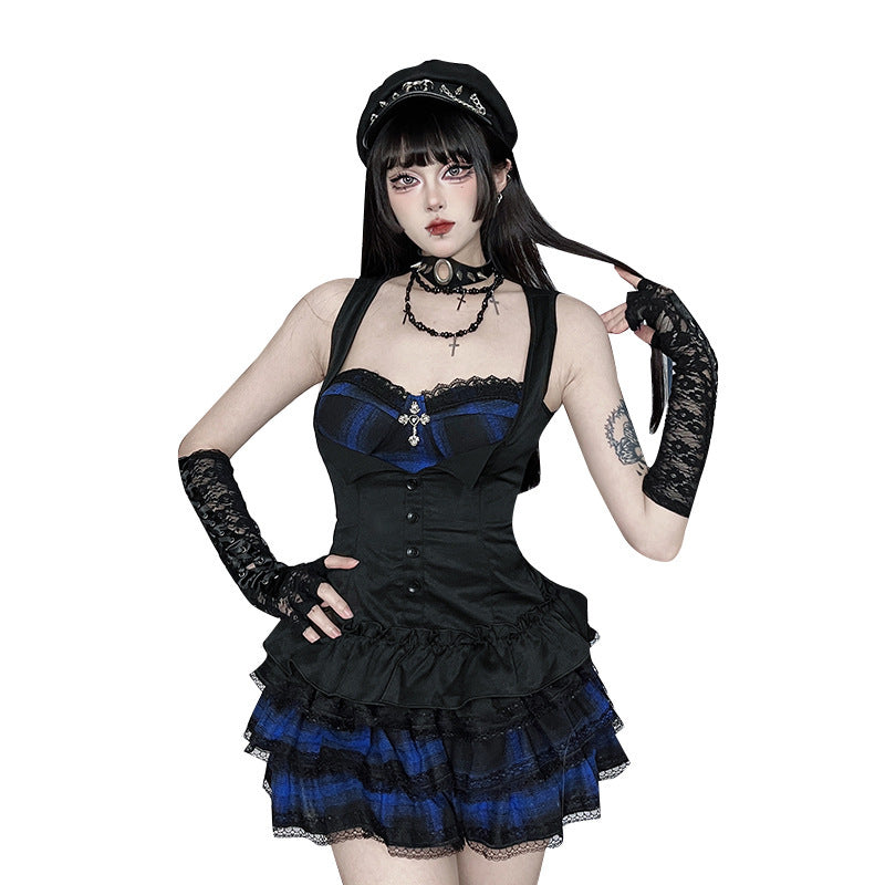 Checkered Half Skirt in Dark Style - Personalized Streetwear Skirt