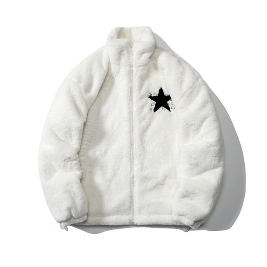 Harajuku Style American Five-Pointed Star Rabbit Fur Coat for Men