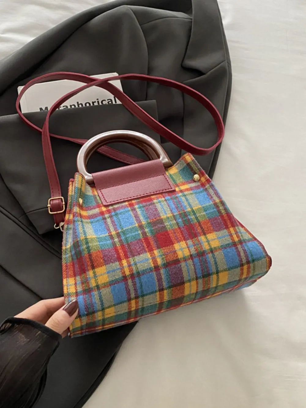 Plaid Trapezoid Crossbody Bag - Harajuku Style