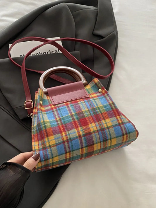 Plaid Trapezoid Crossbody Bag - Harajuku Style