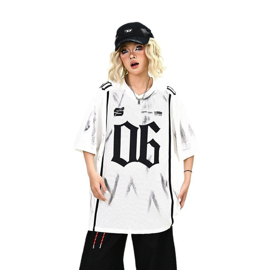 Antique Hollow Out Jersey Half-Sleeved T-Shirt