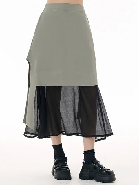 Harajuku Style High Elastic Waist Gray Ribbon Mesh Skirt