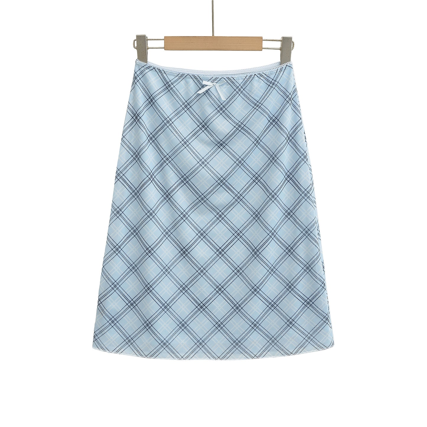Bow Plaid Hip Hugging Skirt for Women with Elastic Waist - Half Skirt