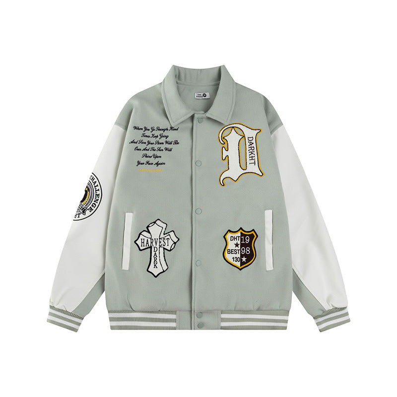 Varsity Jacket Casual Leather Sleeve Outerwear Couple Style