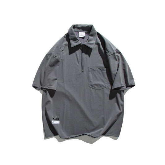 Harajuku Style Half Zip Collar Polo Shirt