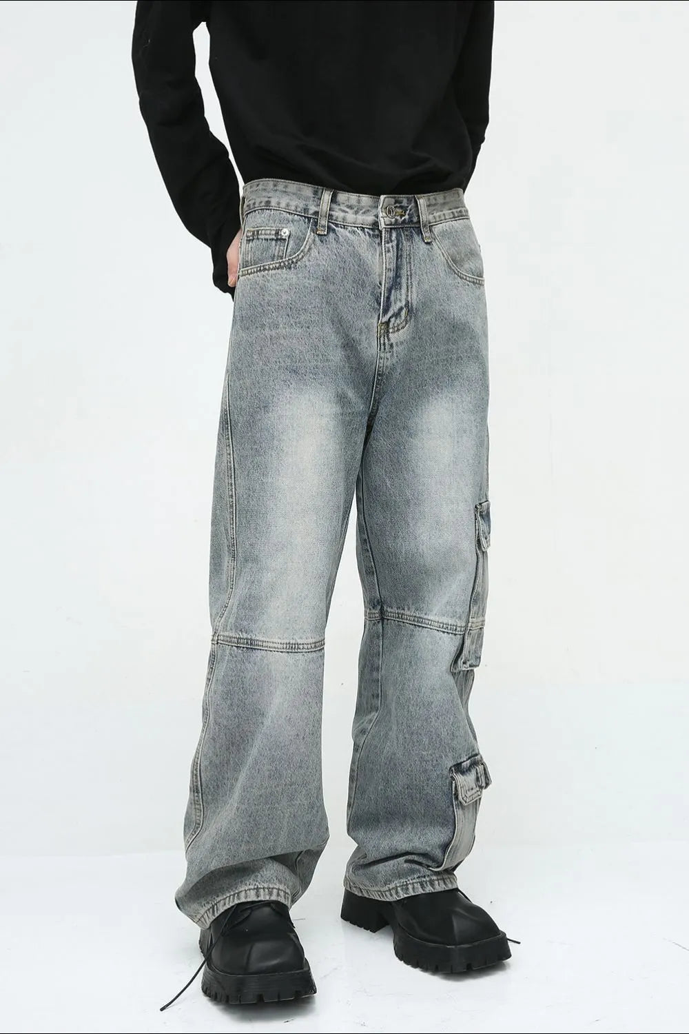 Harajuku Wide Leg Jeans with Cargo Pockets