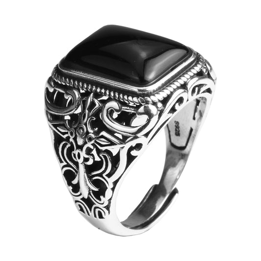 Vintage 925 Sterling Silver Men's Ring with Black Onyx