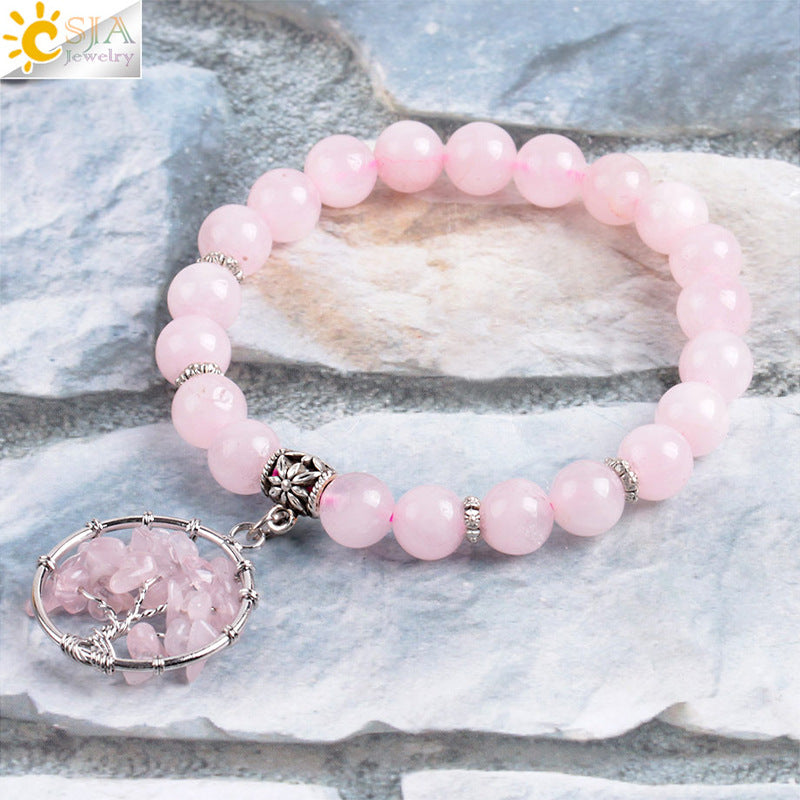 Handmade Pink Crystal Tree of Life Bracelet