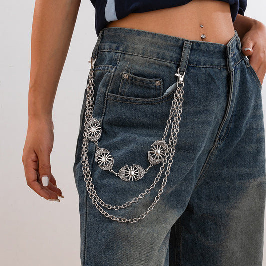 Punk Style Moon Teeth Mushroom Cross Chain Waist Chain