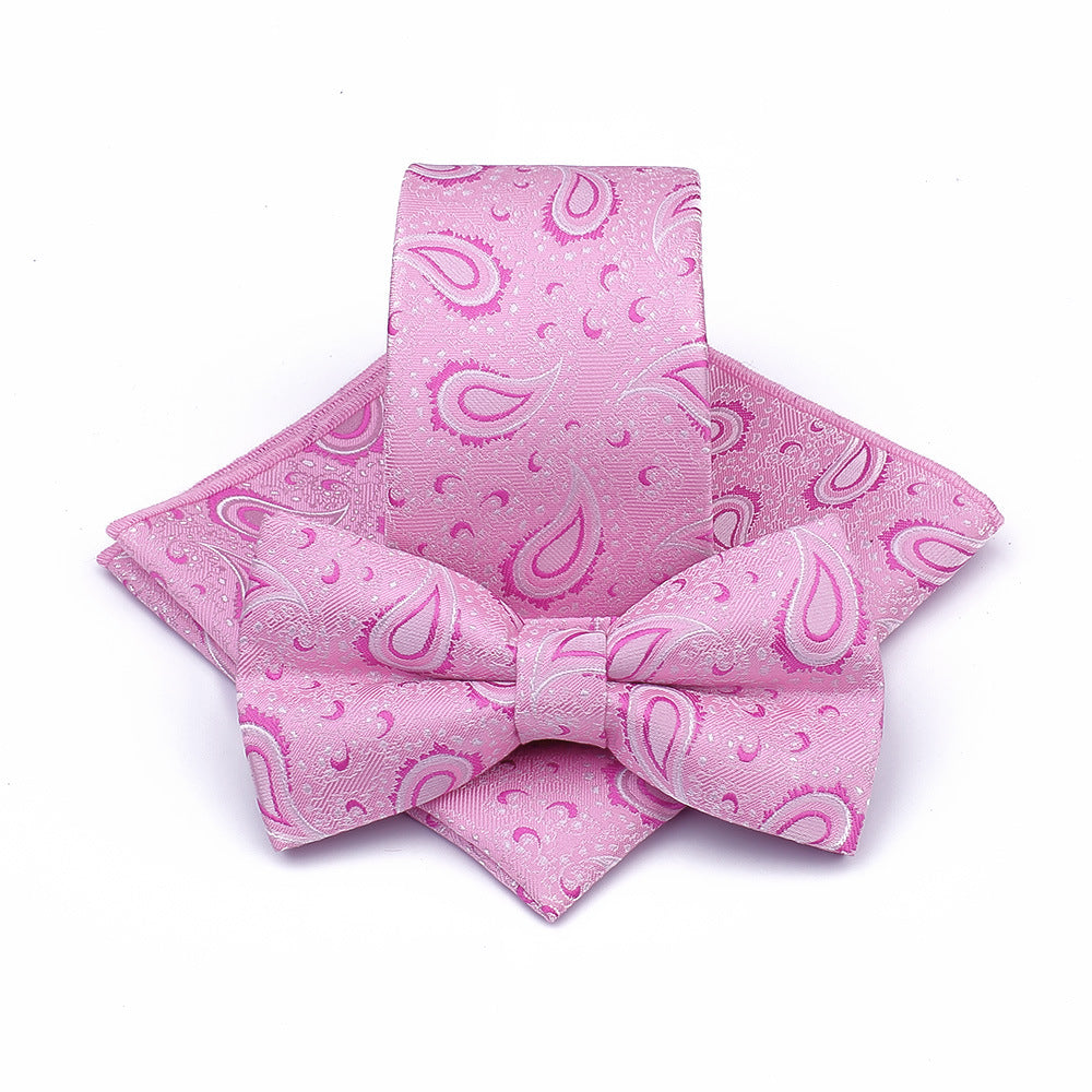 Polyester Tie Men's Jacquard Cashew Flower Floral Bow Tie Set