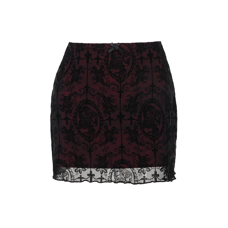Cult Style Sexy Velvet Double-Layer Bodycon Skirt for Women - Dark Chic Aesthetic Mini Skirt
