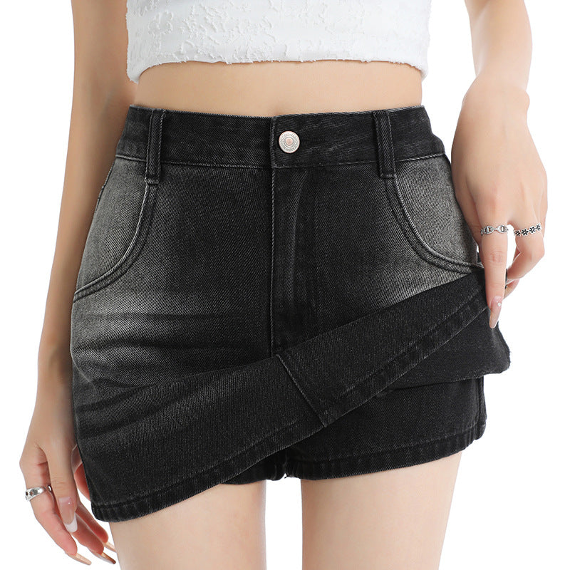 High-Waisted Vintage Denim Skirt A-Line Women's Non-Transparent Spicy Girl Bodycon Denim Short Skirt